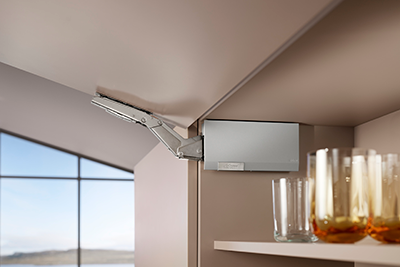 AVENTOS HK top TIP-ON Blum с открытым фасадом и светло - серыми заглушками