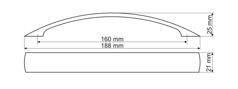 Размеры, чертеж: ручка - скоба US16. Gamet (Польша).