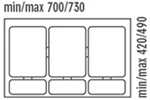 Inoxa 97DA/802D: максимальные и минммальные размеры нижнего поддона