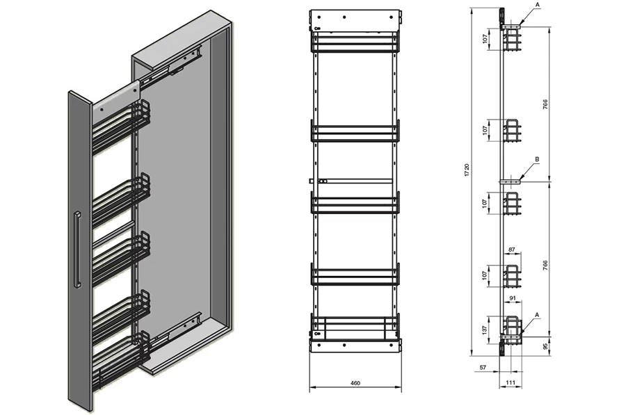 Размеры высокой колонны карго Inoxa Mechanism 842R